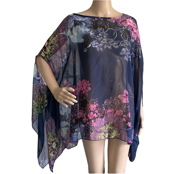 Navy Floral Sheer Blouse - Picture 1 of 5